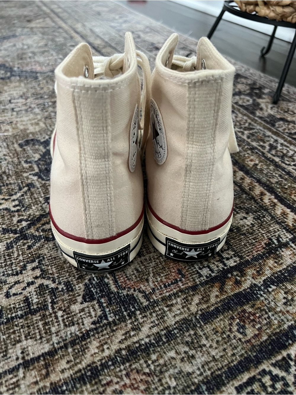Converse High Top Sneakers in Cream with Red Stripe - Picture 4 of 4